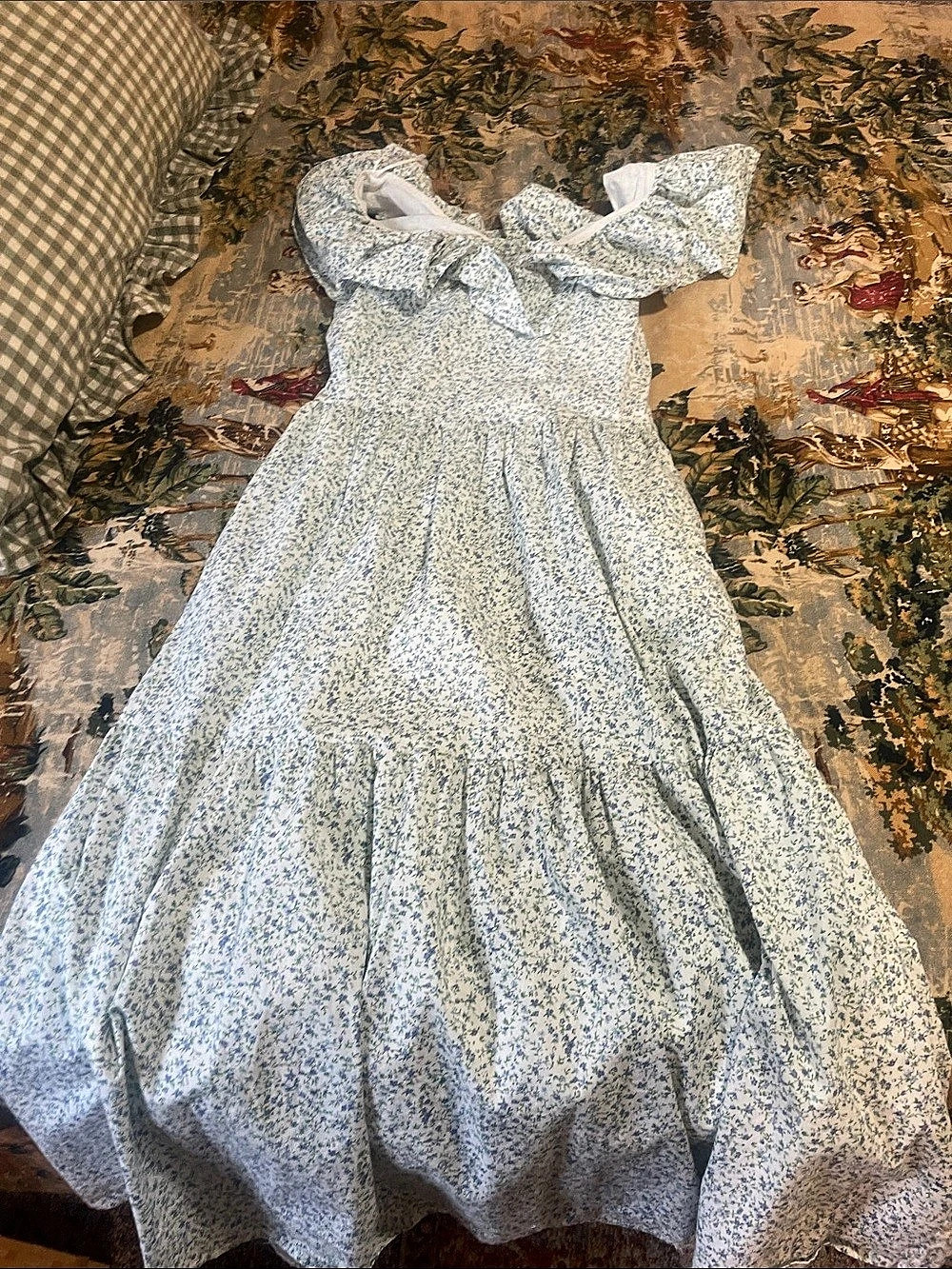 English Factory Floral Maxi Dress in White & Blue Size Medium